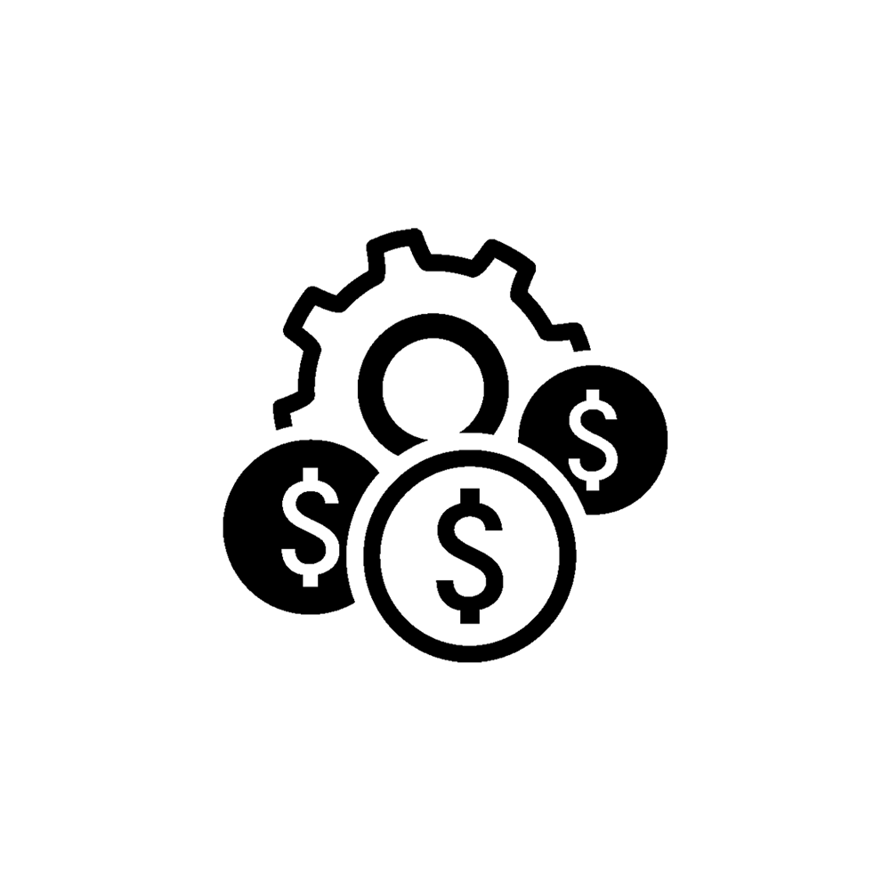 icon of a gear surrounded by dollar signs
